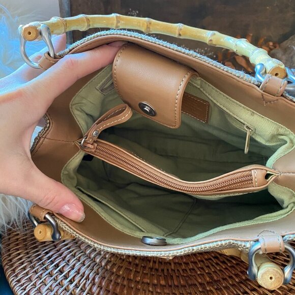 Relic Bamboo Handled Canvas Satchel Purse - Spring, Summer, Tropical Boho Chic - Picture 6 of 8